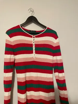 Amazon Red, White, Pink, and Green Bodycon Sweater Dress thumbnail 2