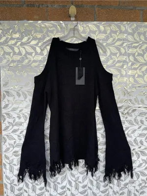 Killstar Cold Shoulder Distressed Knit Sweater Black XXL Whimsigoth Goth thumbnail 4