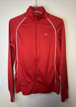 Nike The Athletic Dept Women's Large Red Full Zip Track Jacket White Piping thumbnail 1