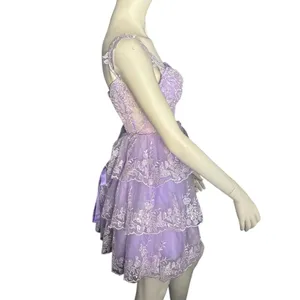 Sweetheart Neck Tiered Ruffle Hem Dress Purple 0 NWT thumbnail 3