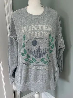 AERIE the chill cozy crew sweatshirt distressed gray comfy‎ lounge size medium thumbnail 1