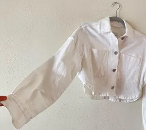 Abercrombie & Fitch White Cropped Denim Jacket size XS boyfriend Boxy fit thumbnail 4
