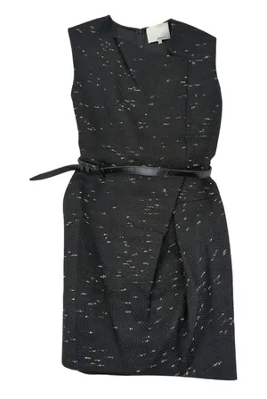 3.1 Phillip Lim Black Tweed Textured‎ Sheath Dress with Belt Size 4 Winter thumbnail 1