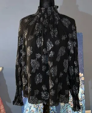 Size 4 Black Metallic High Neck Blouse thumbnail 1