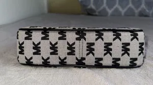 Michael Kors y2k nylon leather strap shoulder bag in black monogram jet set thumbnail 7