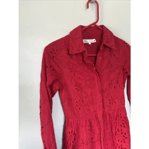 Zara Women eyelet embroidered dress Red 8420/916 Size XS x-small thumbnail 4