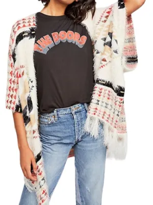 Free People Canyonland Fringe Aztec Kimono Sweater Wrap One Size Western Boho thumbnail 1