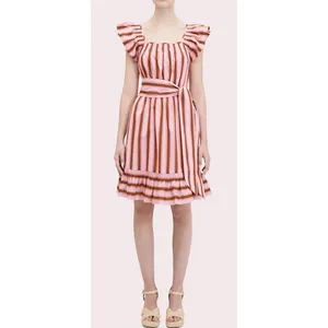 $298 Kate‎ Spade Calais Pink Stripe Ruffle Flutter Dress Size Small Belted!! thumbnail 2