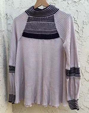 Free People Oversized Crochet Detailing Top Thermal Waffle Knit Mock Neck Size S thumbnail 1