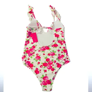 Betsey Johnson One Piece Ruffle Floral Swimsuit Padded Love Always Size XL NWT thumbnail 6