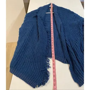 Free People Navy Chunky Knit Fringe Cardigan Oversized Boho Sweater thumbnail 5