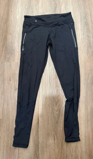 Lululemon Black‎ Running Leggings with Zipper Pockets Mid Rise Athletic Tights thumbnail 1