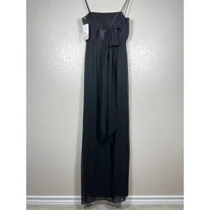 Dessy Collection Square Neck Chiffon Dress Size 2 Black Tie Back Bow Side Slit thumbnail 8