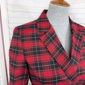 BeFree Tartan Plaid Double Breasted Tie Waist Trench‎ Overcoat Red XS thumbnail 5