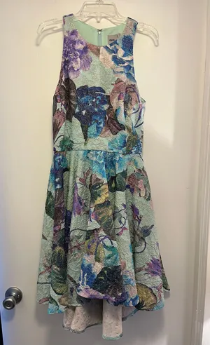 ASOS Teal Floral Gold Jacquard Dress - Size 6 thumbnail 1