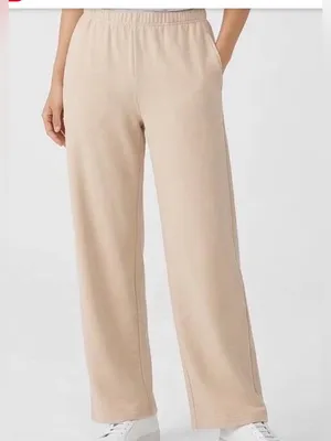 naked wardrobe French Terry Beige Wide-Leg Lounge Pants Side Large thumbnail 2
