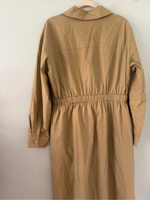 Cider Khaki 100% Cotton Wrap-Front Long Sleeve Midi Dress thumbnail 6