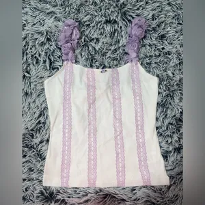 Sugar thrillz White and purple Floral top thumbnail 2