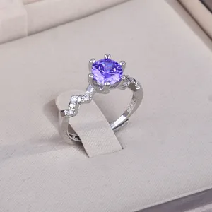 18K White Gold Plated Adjustable Birthstone Purple Crystal Amethyst Ring for Women thumbnail 3