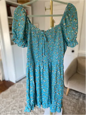 AUW Floral Smocked Mini Dress Boho Romantic Cottagecore Coquette Babydoll Picnic thumbnail 2