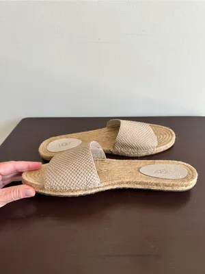 UGG Cherry Exotic Embossed Beige Leather Jute Espadrille Slides Sandals Size 9 thumbnail 6