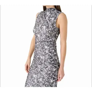 Betsey Johnson sleeveless Midi dress Mock‎ Neck Sleeveless XS Black White Floral thumbnail 3
