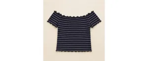 Aeropostale Navy & White Striped Off Shoulder Bardot Top M thumbnail 5