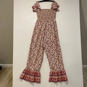 BOG Collective Floral Smocked Jumpsuit M Boho Wide Leg Puff Sleeve NWT thumbnail 3