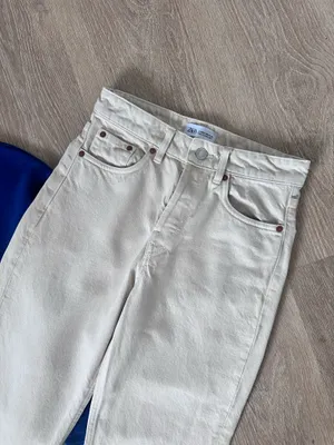 Zara Straight Leg Jeans Light Beige Color Size XS thumbnail 5