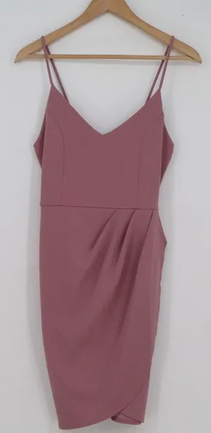 Lulus Dusty Rose Wrap Tulip Skirt Midi Cocktail Dress Medium NWT thumbnail 1