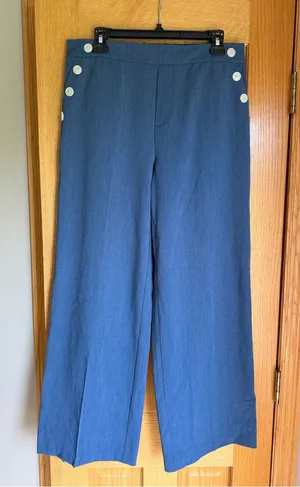 Haver + Blair London Blue Wide Leg Sailor Pants White Button Accents Size M thumbnail 1