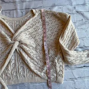 Hollister Open Knit Top Shrug Sweater Neutral Womens Twist Front Crop thumbnail 8