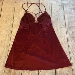 Auden Satin Babydoll Lingerie‎ Slip Dress Women's Size Large Strappy Burgundy thumbnail 7