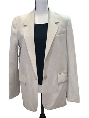 New w/tags Aritzia WILFRED Flores Oversized Relaxed Blazer S Heather Oat Beige thumbnail 1