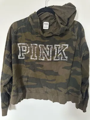 Victoria's Secret PINK Green Camo Lightweight Crop Hoodie Large thumbnail 1