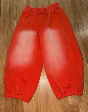 SHEIN Womens Orange Faded Barrel Leg Pants Elastic Waist Cotton Streetwear Sz 28 thumbnail 3