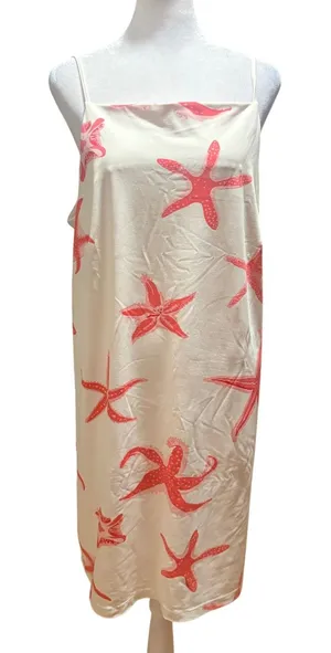 Melly M Starfish Print Shift Dress Large White‎ Coral Excellent Nautical thumbnail 1