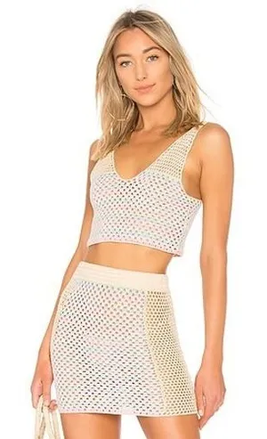 Lovers + Friends Pastel Rainbow Crochet Set Crop‎ Top XL Mini Skirt L Revolve thumbnail 1