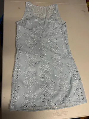 Women’s light blue crochet Eyelet Sleeveless Shift Dress cottagecore size small thumbnail 3