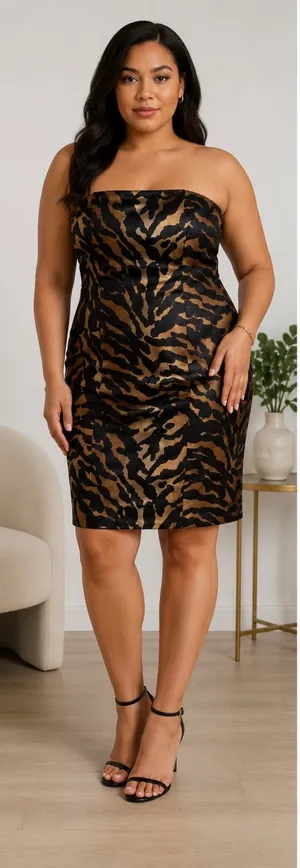 Kristin Davis Chic Strapless Animal Print Dress thumbnail 1