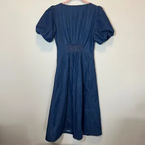 Zoe and Claire Denim Midi Dress Short Puff Sleeve Button Front Blue Small thumbnail 8