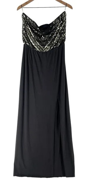 Express‎ Gray Stretch Knit Sequin Embellished Strapless Maxi Dress Dress Slit L thumbnail 1
