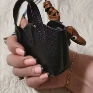 Mini Leather Bag For AirPods Case With Tiny Dachshund As Decor Black Set Brown thumbnail 4