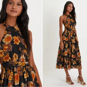 LULU's Floral Sexy Flowy Special Event Prom Wedding Elegant Midi Dress thumbnail 4