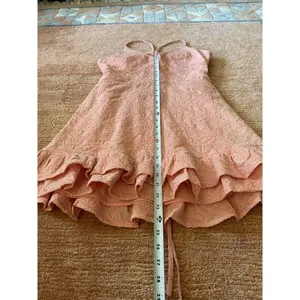 MINKPINK Pink Embroidered Mini Dress Women’s S/M Spaghetti Straps Ruffle Hem thumbnail 7