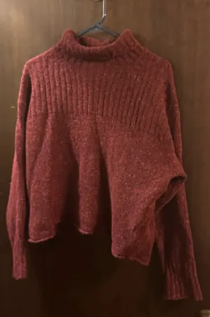 J.CREW Burgundy Merino Wool Alpaca Blend Mock Neck Ribbed Yoke Sweater Size S thumbnail 1