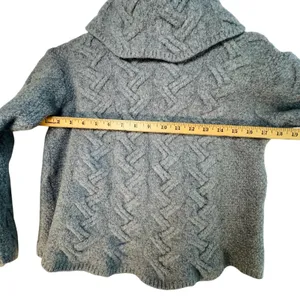 Aran Woollen Mills Cropped Fisherman‎ Sweater Merino Wool Ireland Blue XS thumbnail 5