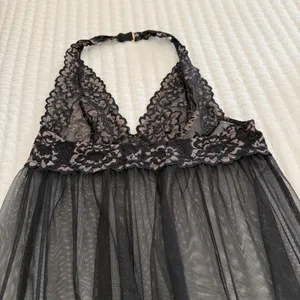 Victoria’s Secret Black Halter Top M Medium Sheer Mesh Lace Slip Dress Lingerie thumbnail 4