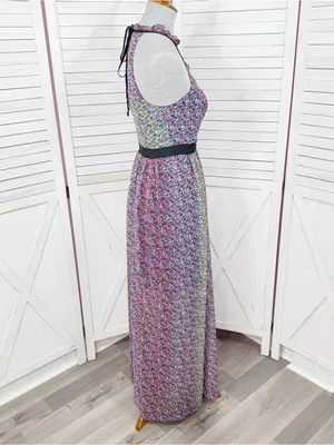 BCBGeneration Confetti Floral Halter Maxi Dress Pink‎ Multi Size 2 Twee Cottage thumbnail 4
