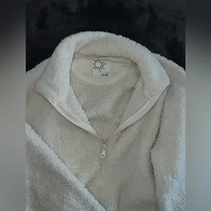 Aerie Offline Fluffy Sherpa Quarter Zip Sweatshirt in Toasted Coconut Size Small thumbnail 8
